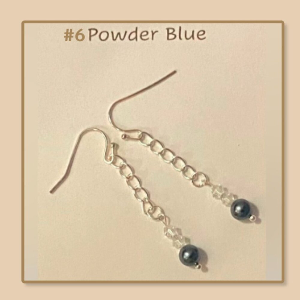 #6 LAST CHANCE - Powder Blue Crystal Pearl dangle earrings NEW